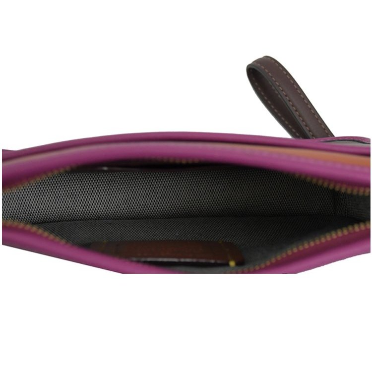 【COACH】撞色素色皮革手拿包-咖啡紫-1