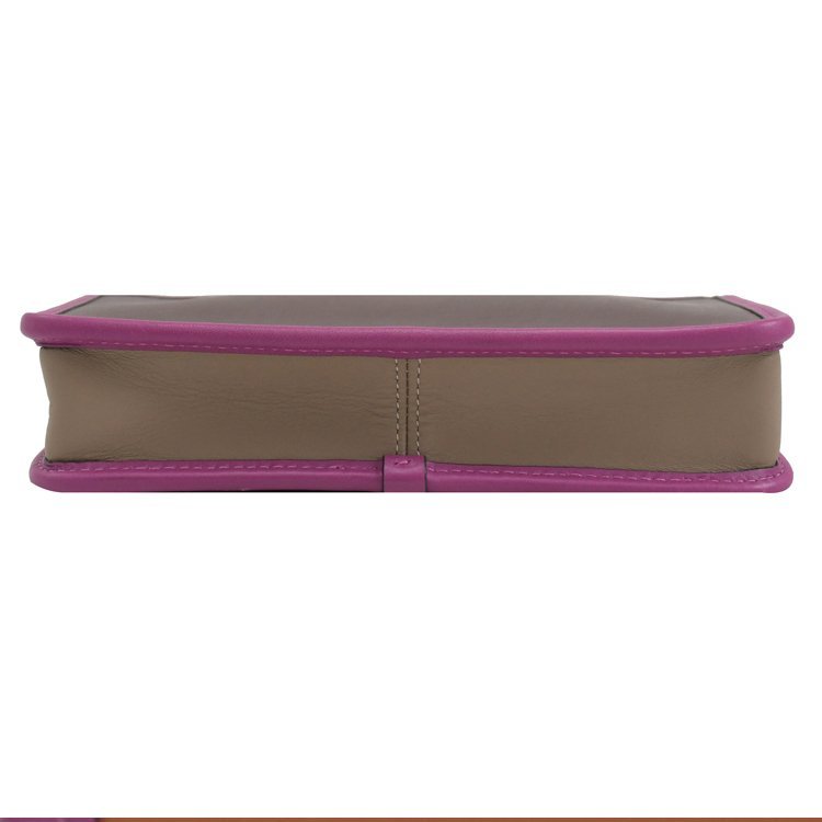 【COACH】撞色素色皮革手拿包-咖啡紫-2