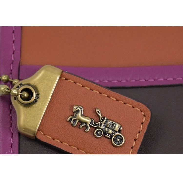 【COACH】撞色素色皮革手拿包-咖啡紫-4