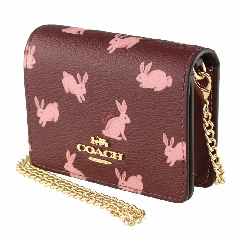 【COACH】粉紅兔子WOC鍊條小廢包-酒紅-4