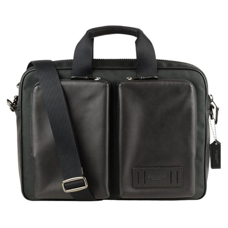 【COACH】質感皮革拉鍊公事包-黑-0