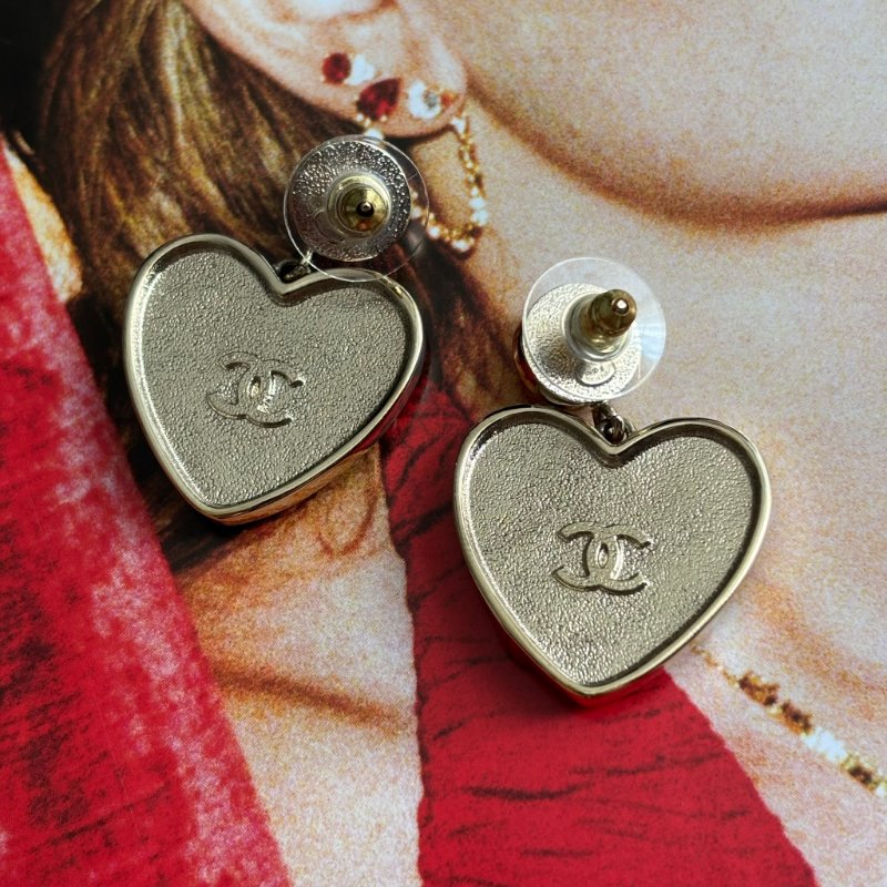 ::CHANEL:: ABD341黑色愛心吊飾耳環 粉鑽雙C 珍珠花朵飾-10