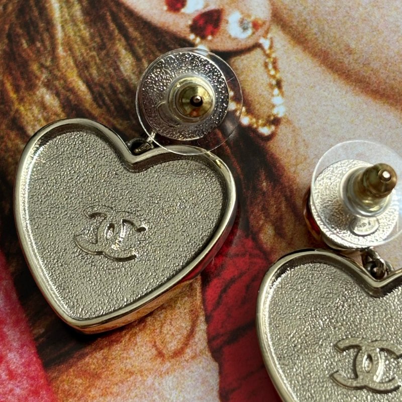 ::CHANEL:: ABD341黑色愛心吊飾耳環 粉鑽雙C 珍珠花朵飾-11