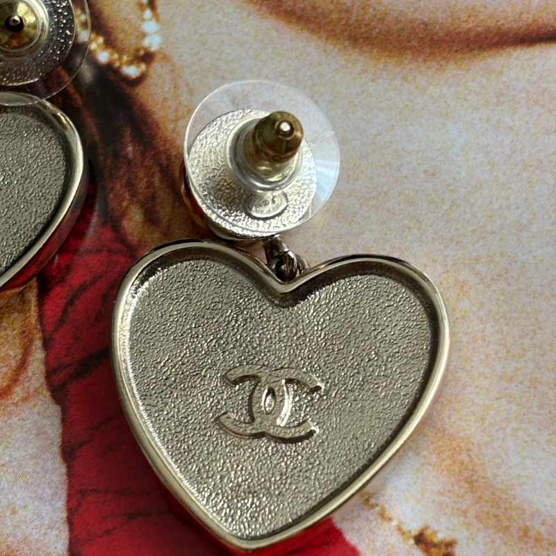 ::CHANEL:: ABD341黑色愛心吊飾耳環 粉鑽雙C 珍珠花朵飾-12