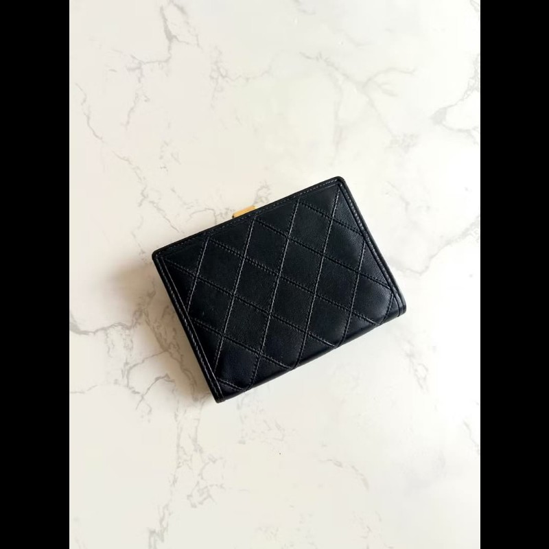 【LA LUNE】Chanel 黑色小羊皮革口金包 中夾 銀包 短夾 皮革包 中古包 二手-3