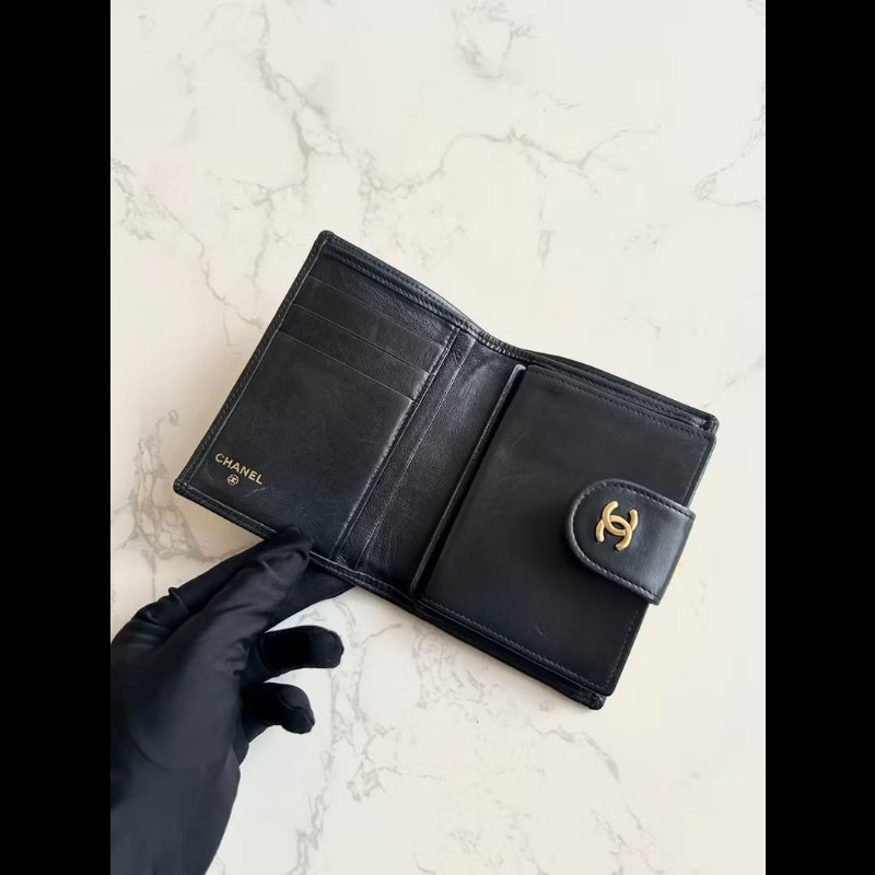 【LA LUNE】Chanel 黑色小羊皮革口金包 中夾 銀包 短夾 皮革包 中古包 二手-4