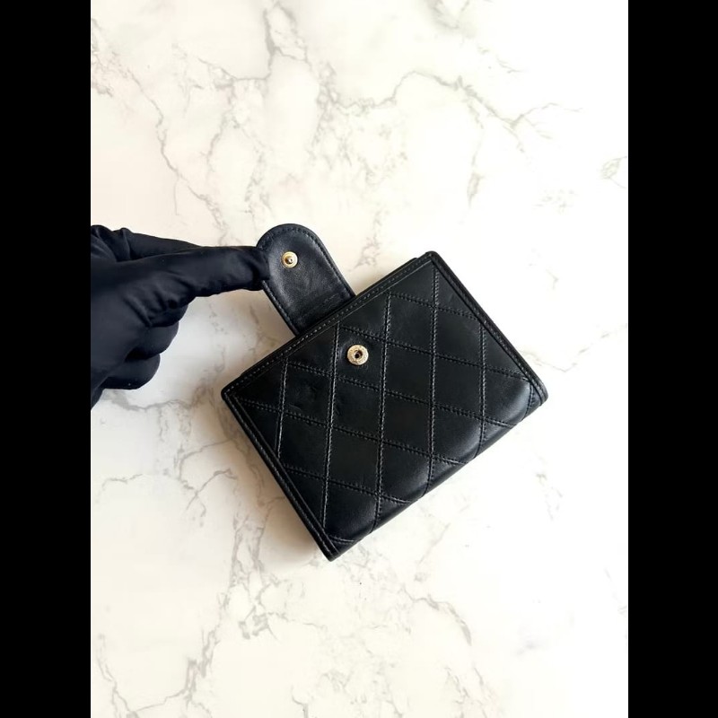 【LA LUNE】Chanel 黑色小羊皮革口金包 中夾 銀包 短夾 皮革包 中古包 二手-7