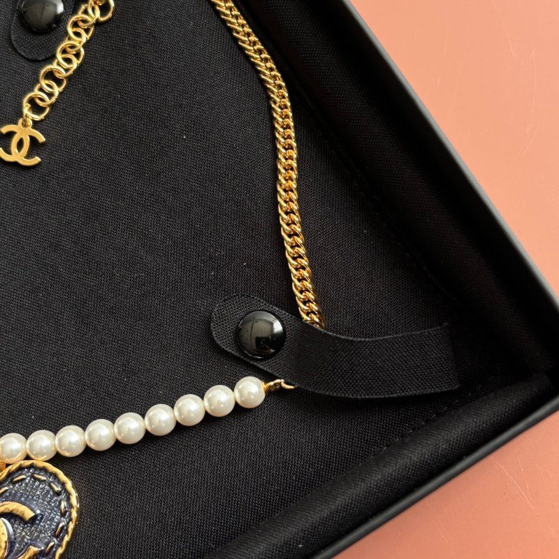 ::CHANEL:: ABC710 單寧金框愛心造型 珍珠配飾 金鍊頸鍊 短項鍊 短練 長鏈 長項鍊-8