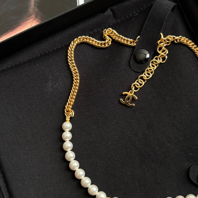 ::CHANEL:: ABC710 單寧金框愛心造型 珍珠配飾 金鍊頸鍊 短項鍊 短練 長鏈 長項鍊-9