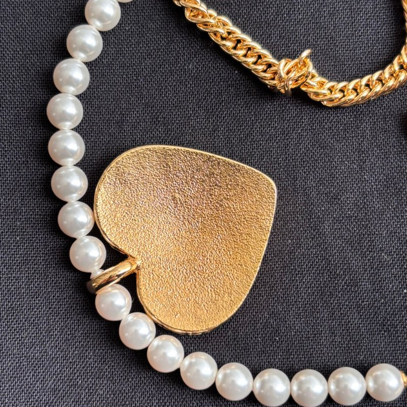 ::CHANEL:: ABC710 單寧金框愛心造型 珍珠配飾 金鍊頸鍊 短項鍊 短練 長鏈 長項鍊-14