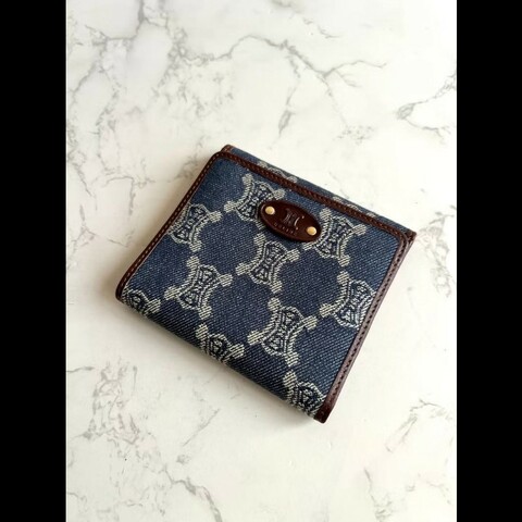 【LA LUNE】絕版古董包 Celine 牛仔藍凱旋門短夾 銀包 皮夾 中古包 二手包