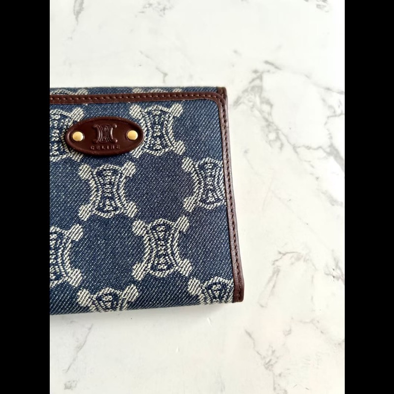 【LA LUNE】絕版古董包 Celine 牛仔藍凱旋門短夾 銀包 皮夾 中古包 二手包-2