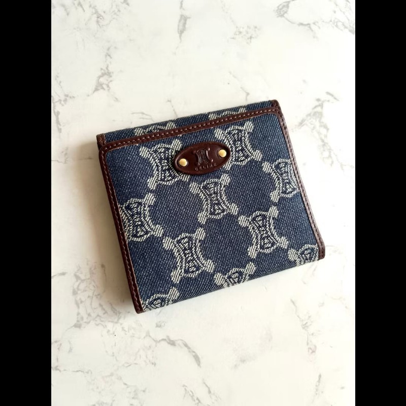 【LA LUNE】絕版古董包 Celine 牛仔藍凱旋門短夾 銀包 皮夾 中古包 二手包-3