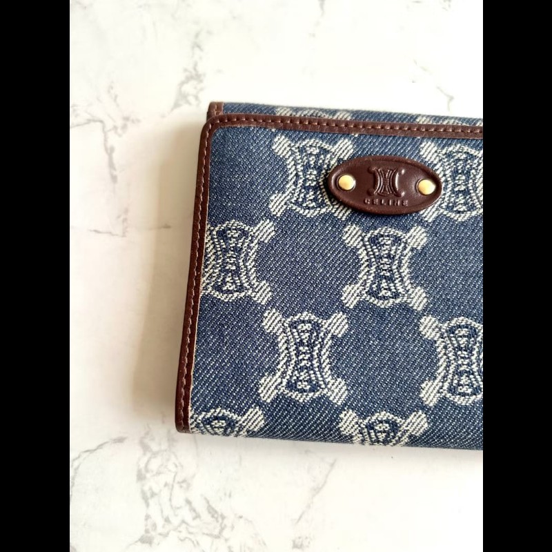 【LA LUNE】絕版古董包 Celine 牛仔藍凱旋門短夾 銀包 皮夾 中古包 二手包-4