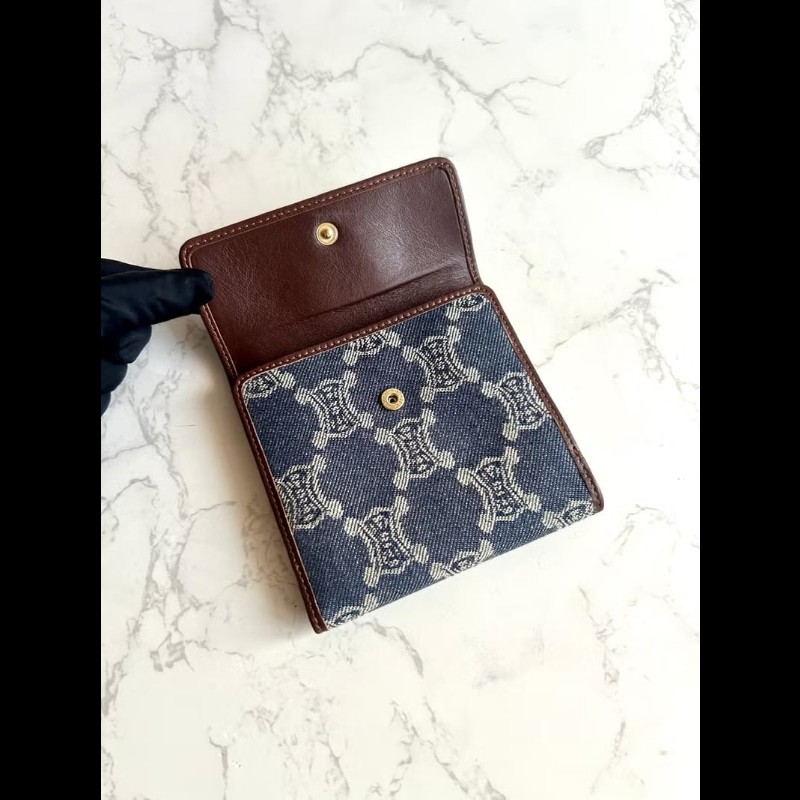 【LA LUNE】絕版古董包 Celine 牛仔藍凱旋門短夾 銀包 皮夾 中古包 二手包-7