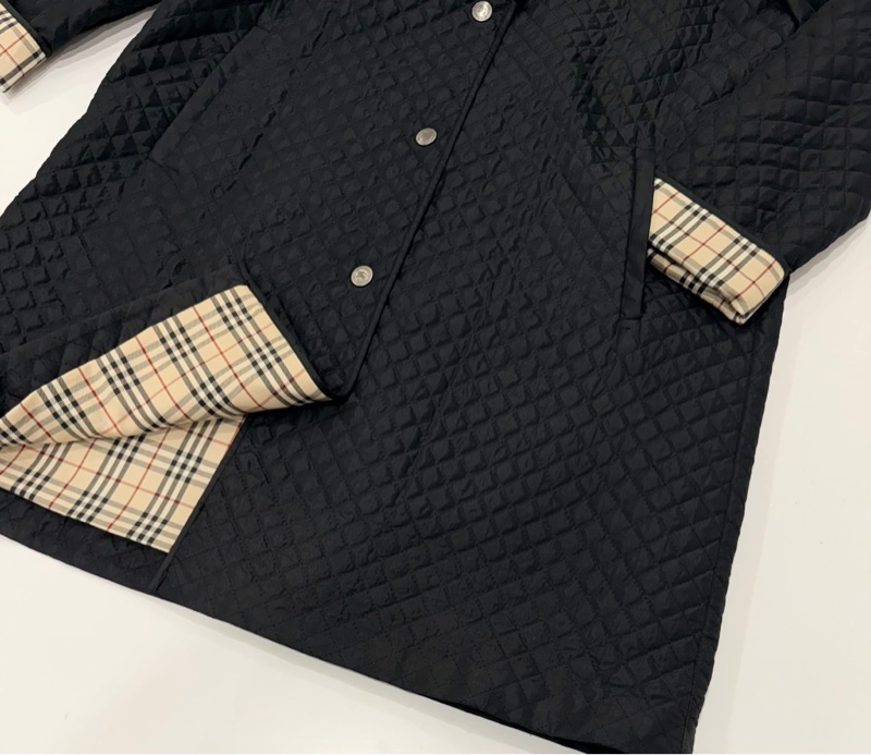BURBERRY 倫敦 縫衍菱格紋長版外套黑色-5
