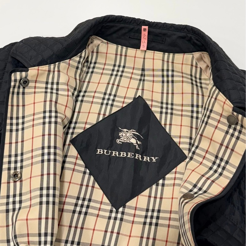 BURBERRY 倫敦 縫衍菱格紋長版外套黑色-8