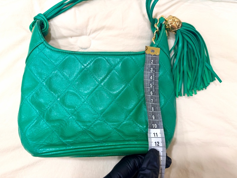 Chanel Vintage 老香 綠色羊皮流蘇迷你肩背斜背包 香奈兒-5
