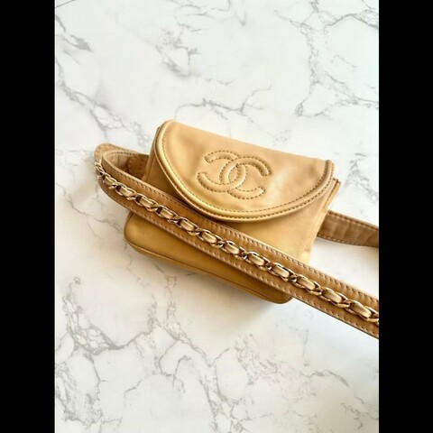 【LA LUNE】稀有中古包 Chanel駝色皮革單肩包 腋下包 腰帶包 古董包 側背包