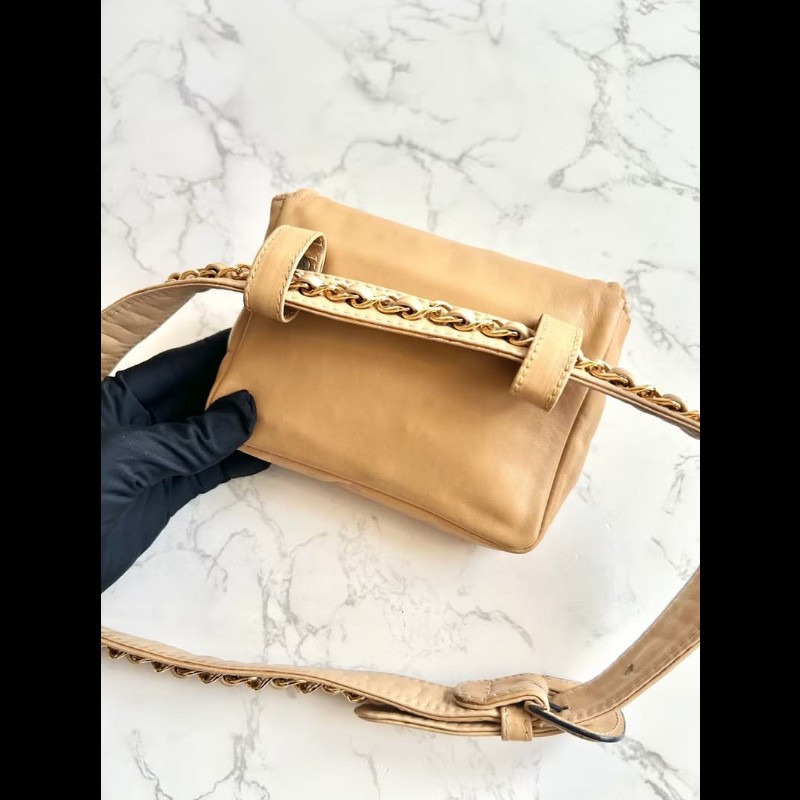 【LA LUNE】稀有中古包 Chanel駝色皮革單肩包 腋下包 腰帶包 古董包 側背包-1