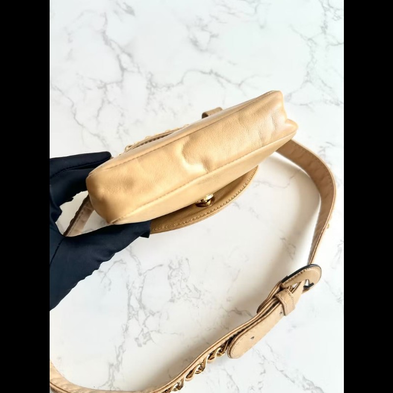 【LA LUNE】稀有中古包 Chanel駝色皮革單肩包 腋下包 腰帶包 古董包 側背包-6