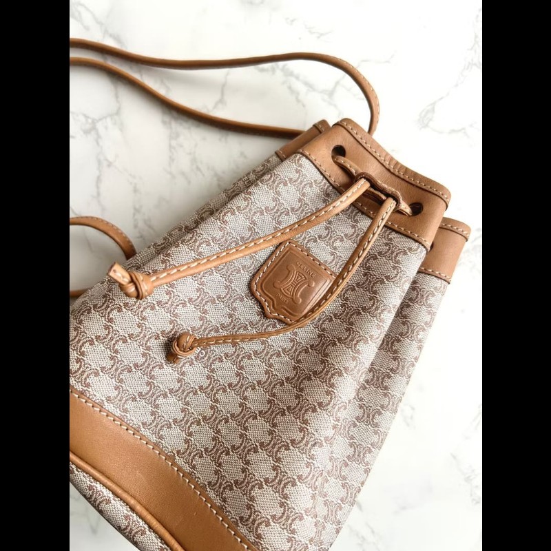 【LA LUNE】絕版古董包 Celine老花中古水桶包 單肩包 皮革包 斜背復古二手-1