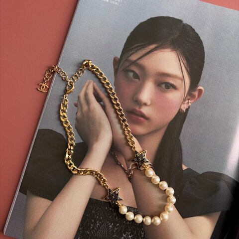 ::CHANEL:: ABC676B 深紫色星星 珍珠配飾 金鍊項鍊 長鏈 短練