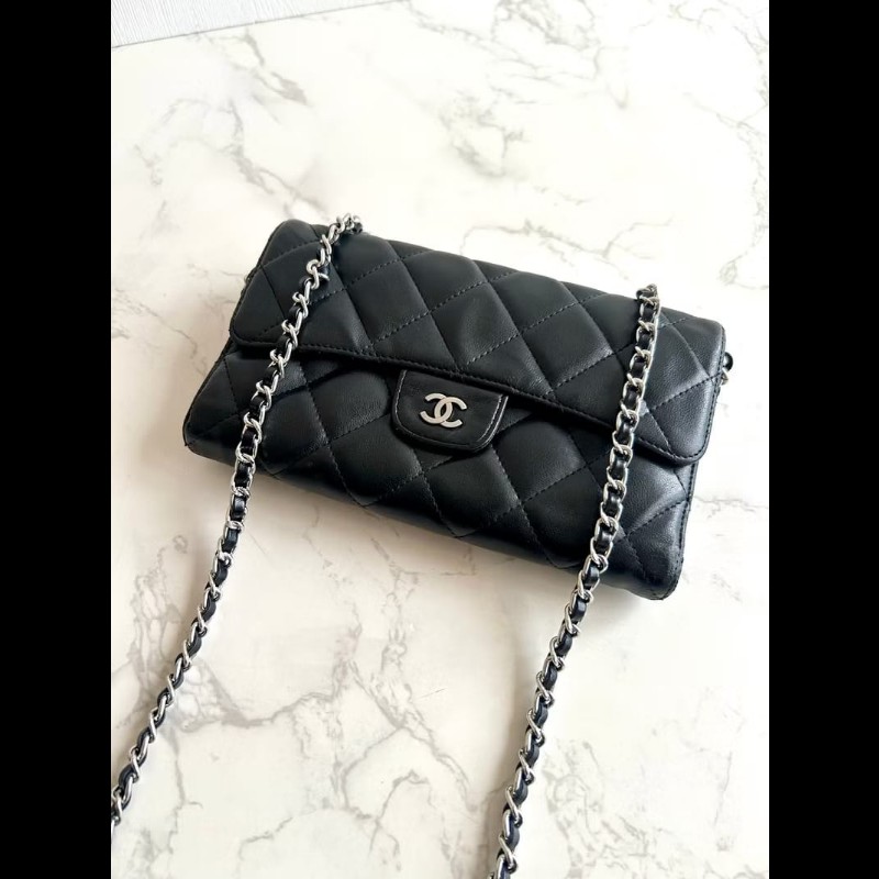 【LA LUNE】絕版古董包 Chanel黑色WOC皮革包 側背包 斜背包 中古二手包 長夾-0