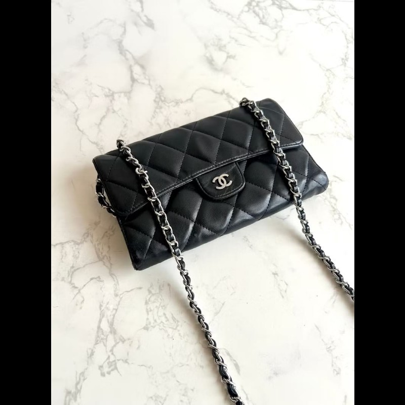 【LA LUNE】絕版古董包 Chanel黑色WOC皮革包 側背包 斜背包 中古二手包 長夾-1