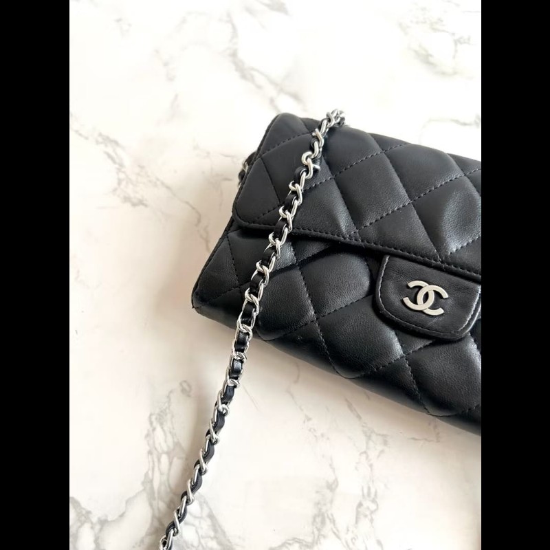 【LA LUNE】絕版古董包 Chanel黑色WOC皮革包 側背包 斜背包 中古二手包 長夾-2