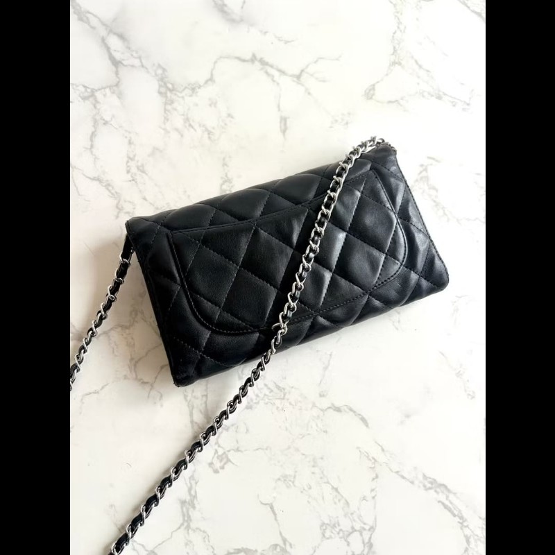 【LA LUNE】絕版古董包 Chanel黑色WOC皮革包 側背包 斜背包 中古二手包 長夾-4