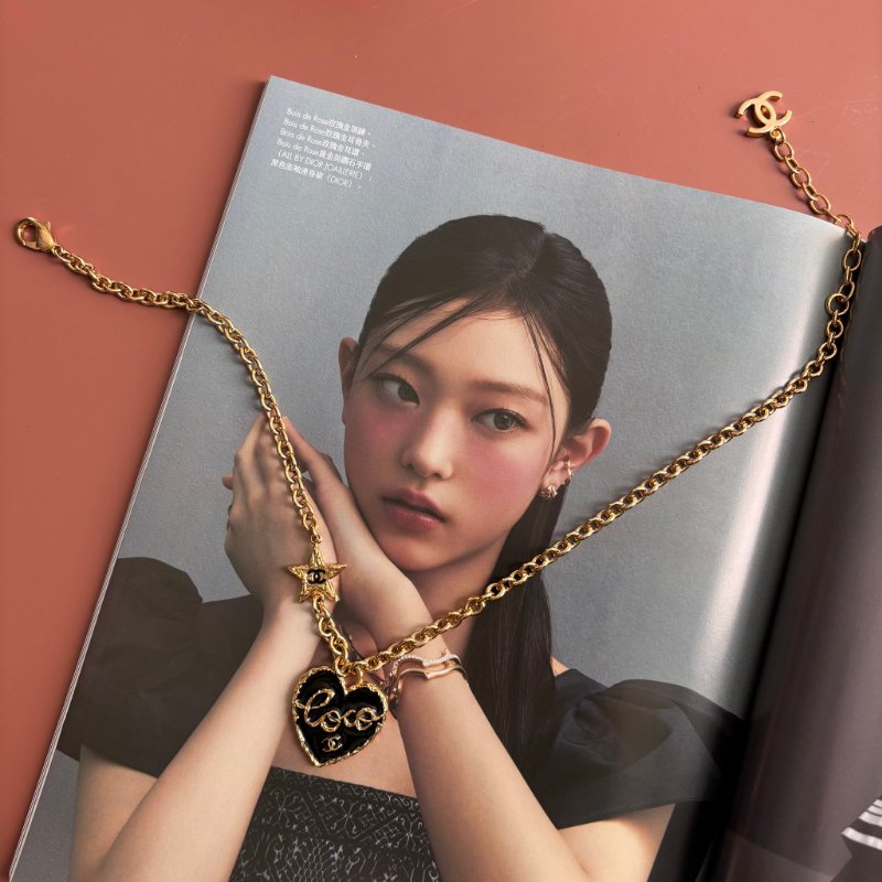 ::CHANEL:: ABC950 金星星黑愛心 草寫COCO字母 項鍊 長短鍊-3