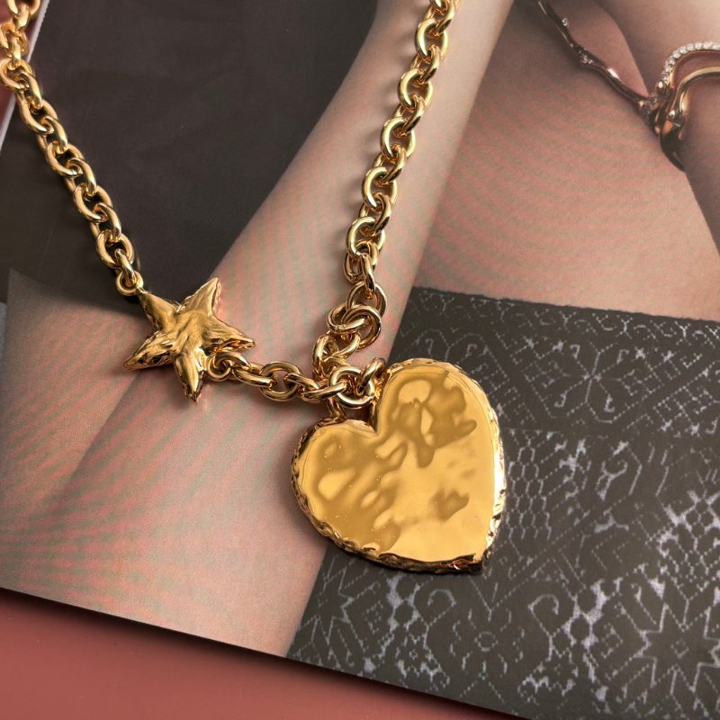 ::CHANEL:: ABC950 金星星黑愛心 草寫COCO字母 項鍊 長短鍊-7