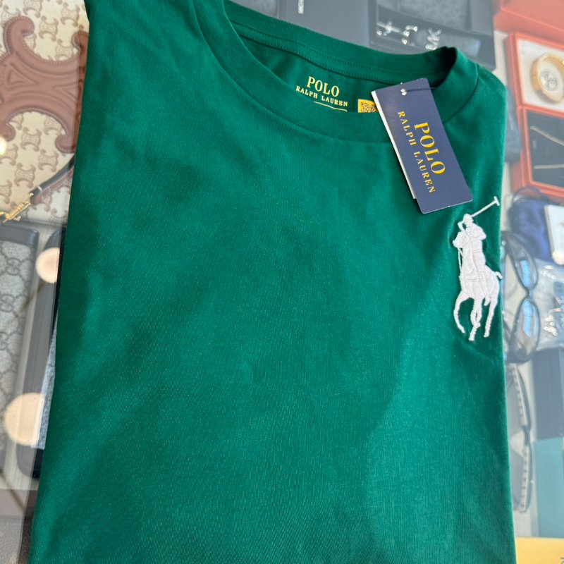 Polo 白色馬球刺繡綠色青年款長T-0