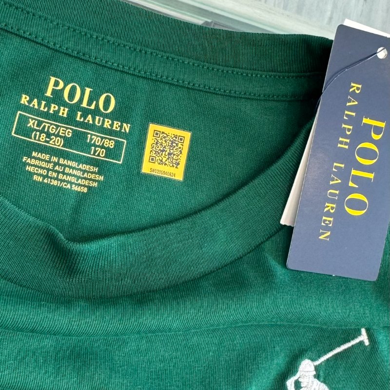 Polo 白色馬球刺繡綠色青年款長T-2