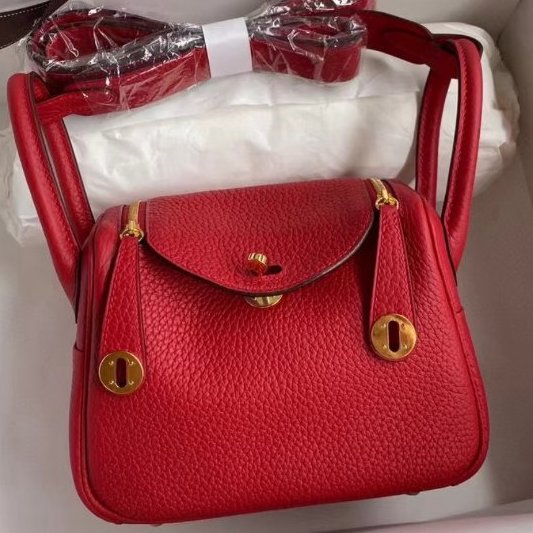愛馬仕Hermes Lindy紅色金扣Y刻 迷你肩背包-0