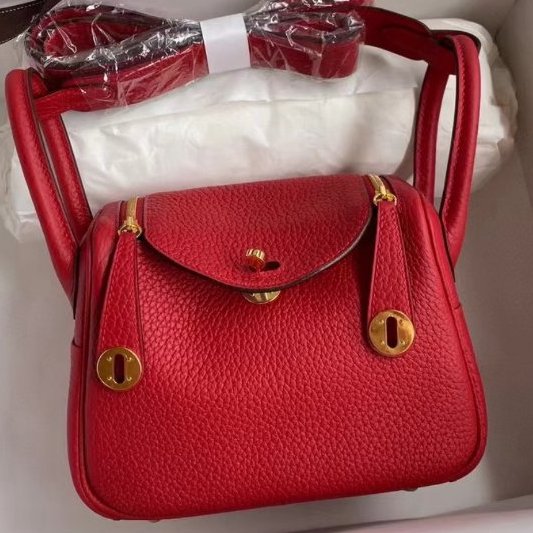 愛馬仕Hermes Lindy紅色金扣Y刻 迷你肩背包-6