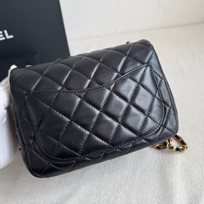 芯片款 香奈兒/Chanel 羊皮黑金金球方胖子鏈條包-1
