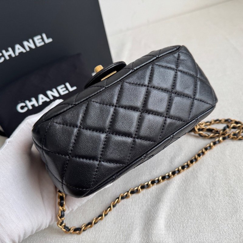 芯片款 香奈兒/Chanel 羊皮黑金金球方胖子鏈條包-7