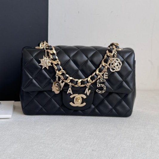 香奈兒/Chanel CF黑金菱格紋大Mini鏈條包-0