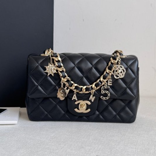 香奈兒/Chanel CF黑金菱格紋大Mini鏈條包-5