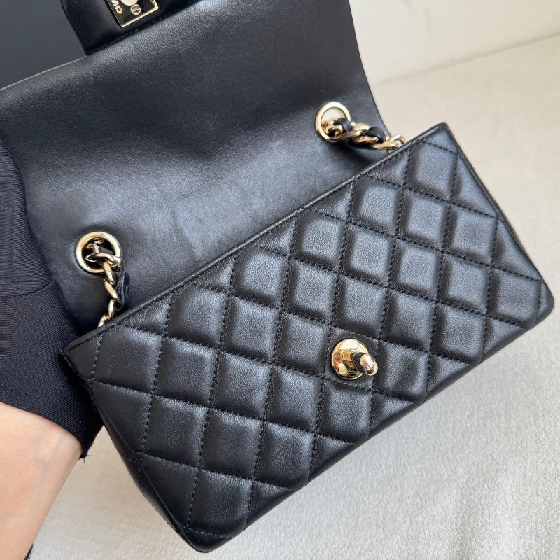 香奈兒/Chanel CF黑金菱格紋大Mini鏈條包-8