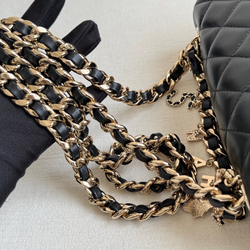 香奈兒/Chanel CF黑金菱格紋大Mini鏈條包-10