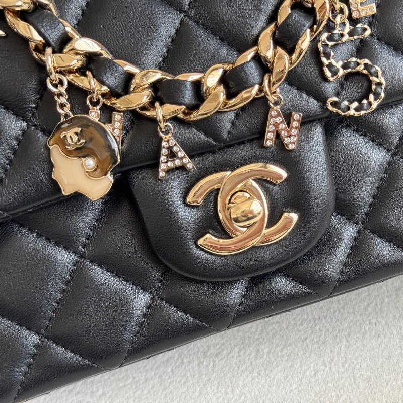 香奈兒/Chanel CF黑金菱格紋大Mini鏈條包-11