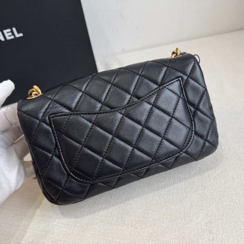 香奈兒/Chanel CF黑金菱格紋寶石鏈條大mini 肩背包-1