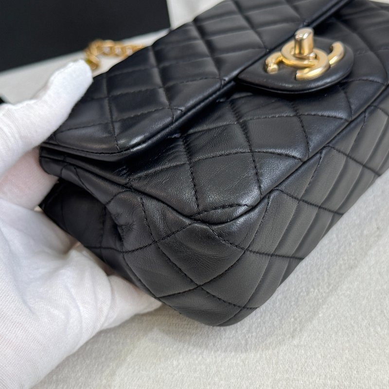 香奈兒/Chanel CF黑金菱格紋寶石鏈條大mini 肩背包-3