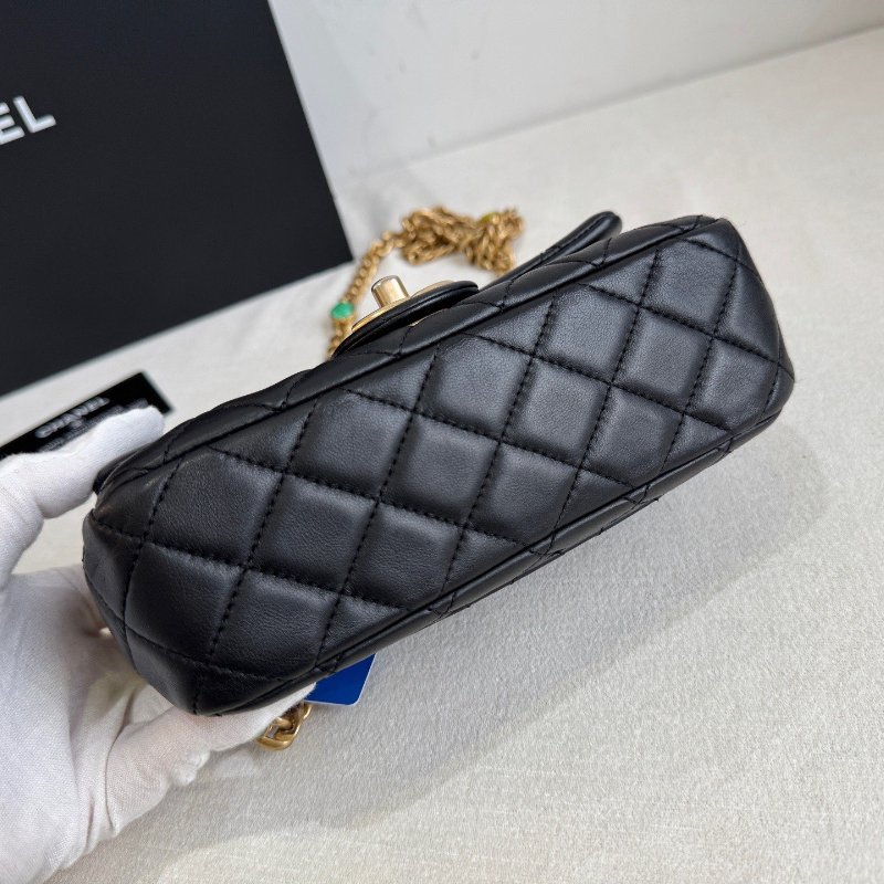 香奈兒/Chanel CF黑金菱格紋寶石鏈條大mini 肩背包-7