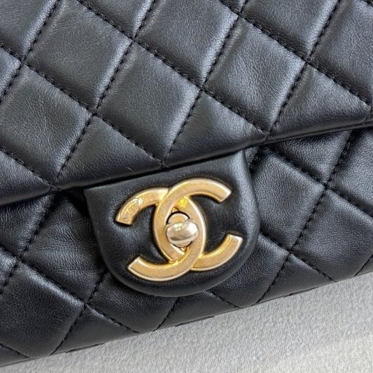 香奈兒/Chanel CF黑金菱格紋寶石鏈條大mini 肩背包-11