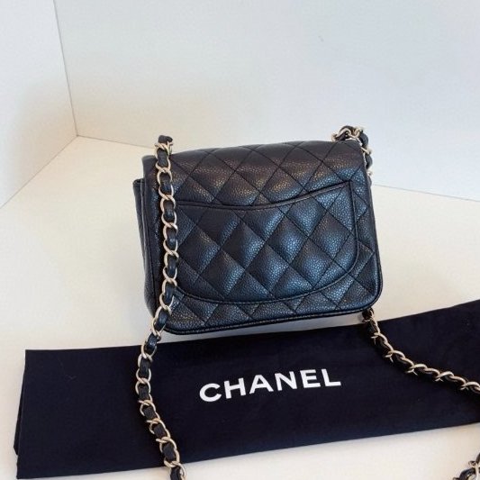 香奈兒/Chanel 黑金魚子醬CF荔枝皮菱格紋方胖子 鏈條包-1