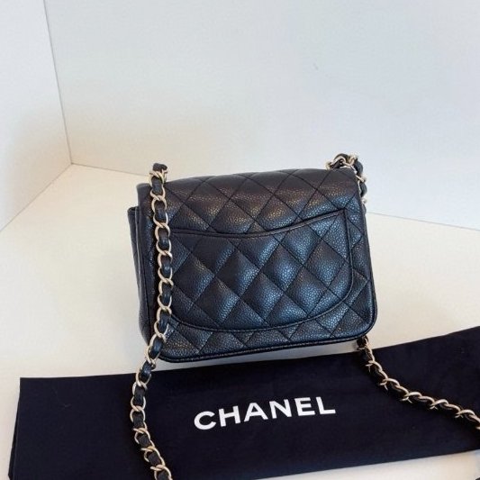 香奈兒/Chanel 黑金魚子醬CF荔枝皮菱格紋方胖子 鏈條包-7